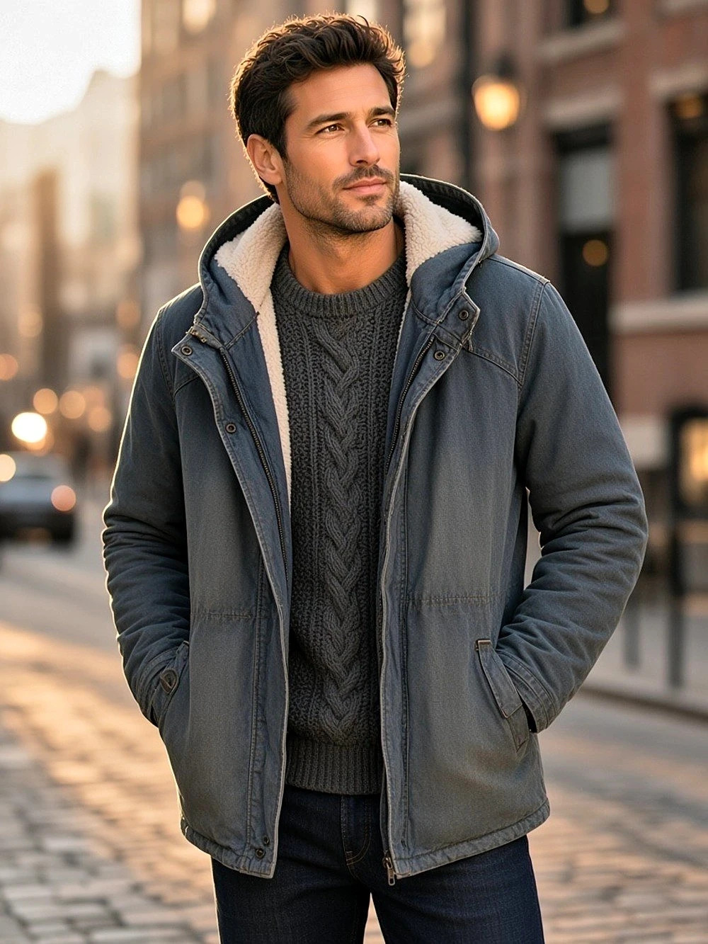 Urban Republic Hooded Jacket Blue & Gray Size Medium Like New